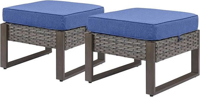 Rilyson Outdoor Ottoman Wicker Patio Footrest - 2 Piece Wicker Footrest Footstools Set with Sturdy Frame - Photo 1