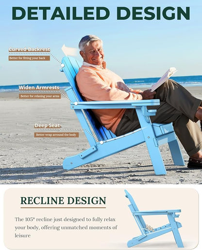 BRIOPAWS Folding-Adirondack-Chairs Set of 2 | HDPE | Fire Pit Chair | Cup Holder | Weather Resistance | Arctic | for Outdoor Backyard Deck Patio