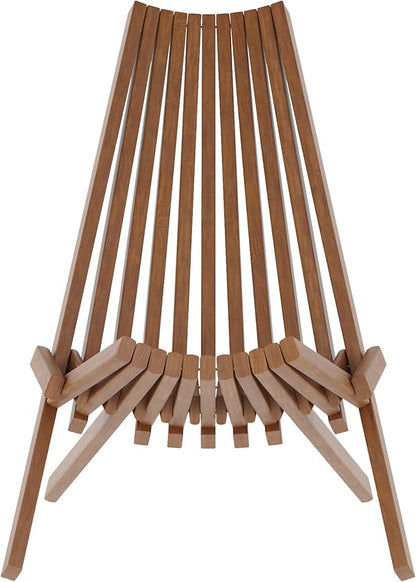 EMMA + OLIVER Durham Folding Chair for Indoor/Outdoor Use, Weather-Resistant Acacia Wood Construction, Low Profile Lounge Chair, Perfect for Sunroom/Patio, Brown