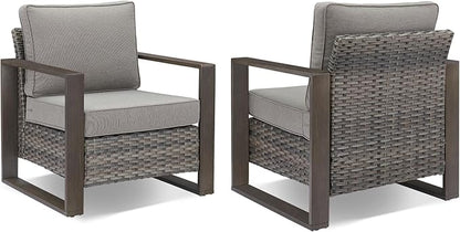 Rilyson Outdoor Wicker Patio Furniture Set - 5 Piece Patio Conversation Set with 2 Wicker Armrest Chairs,2 Rattan Ottoman and 1 Couch,Sturdy Frame,Thick Cushions,Deep Seating(Mixed Grey/Grey)