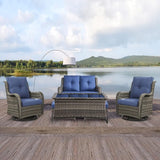 Patio Furniture Swivel Chairs Set - 6 Piece Wicker Rattan Outdoor Sectional Conversation Sets with 2 Swivel Rocking - Photo 7