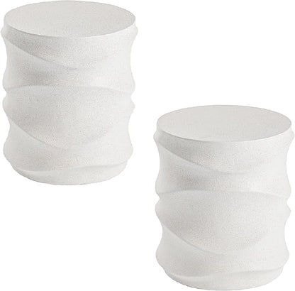 SUNBURY Outdoor Side Tables Set of 2, 18" H Concrete Accent End Table Streamlined, Small Round Cement Plant Stands Table, Decorative Garden Stools for Backyard, Spotted White