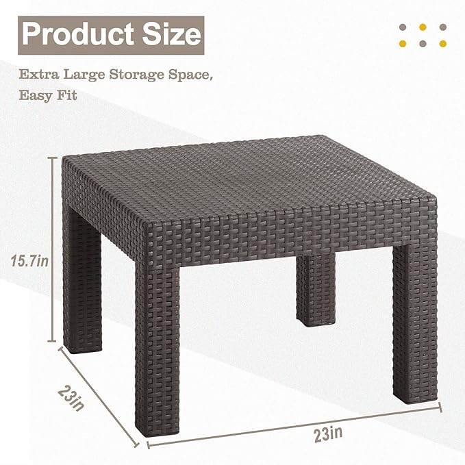 DIMAR GARDEN Patio Coffee Table Resin Outdoor Side Table Square End Table,22.8in Mocha