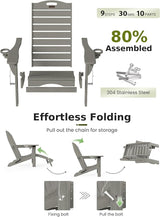 Ciokea Folding Adirondack Chair with Retractable Ottoman Fire Pit Patio Chair with Pull Out Foot Rest Weather Resistant - Photo 7