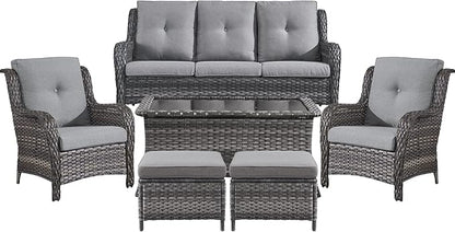 Belord Patio Wicker Sofa Set 6 Pieces Patio Furniture Set Outdoor Couch, 2 Patio Wicker Chairs with 1 Sofa, Coffee Table and Ottomans, Patio Conversation Set for Porch Garden Deck Balcony Poolside