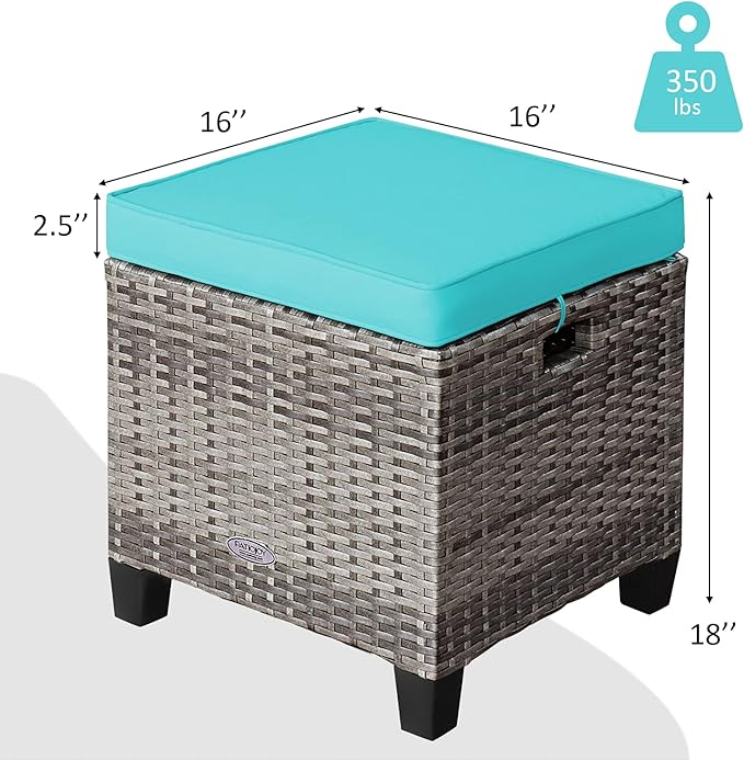 Tangkula 2 Pieces Patio Rattan Ottomans, Outdoor Wicker Footstool Footrest Seat with Soft Cushions and Steel Frame - Photo 3