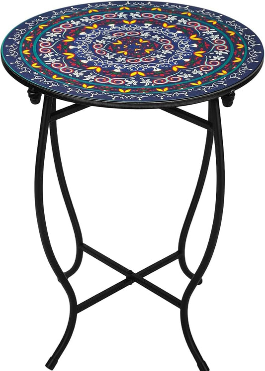 Indoor Outdoor Small Metal Round Side Table, Versatile 14 Inch Round Metal End Table for Patio Balcony Yard Porch Garden, Anti-Rust Waterproof Accent Table for Indoor Outdoor Use, Easy Assembly