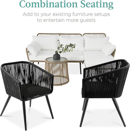 Best Choice Products Set of 2 Patio Dining Chairs, Outdoor Seating for Backyard, Poolside, Balcony w/Woven Wicker Design, 250lb Weight Capacity - Black/Black