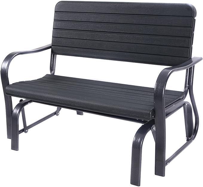 HAPPYGRILL Outdoor Swing Glider Bench, Patio Loveseat Chair with Steel Frame, Rocking Bench for Porch Deck Poolside Garden