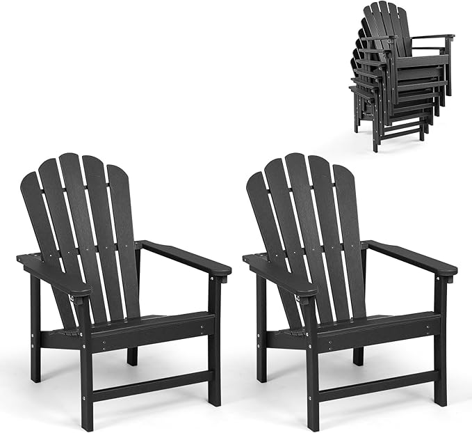 Stackable Adirondack Chairs Set of 2, Space Saving HDPE All-Weather Fire Pit Chair for Outdoor Lawn Porch Deck