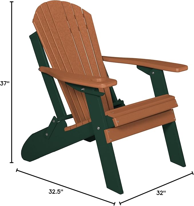 Furniture Barn USA Poly Folding Adirondack Chair, Cedar and Turf Green