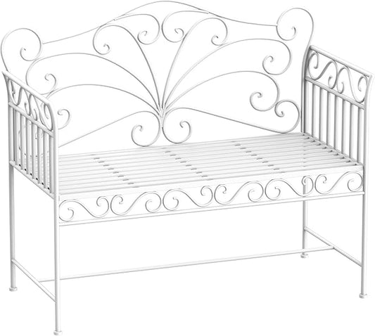45in Cast Iron Refined Garden Bench Cream White Finish Rust Resistant Heavy Duty Durable Weatherproof Premium Construction