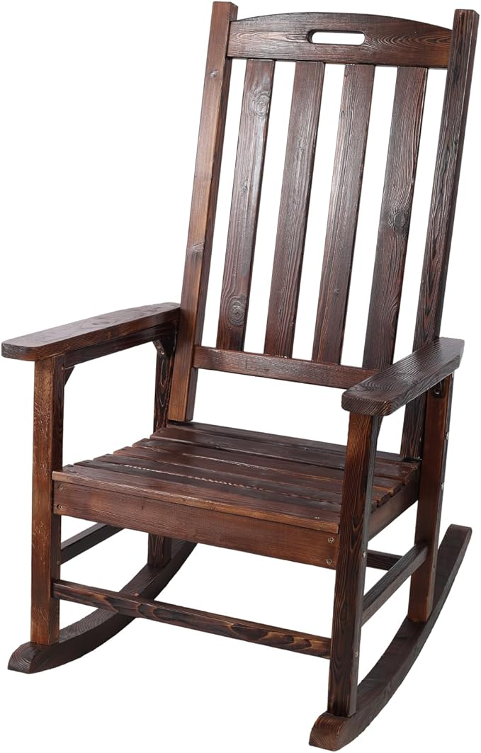 Wooden Oversized Porch Rocker Chair with Wide Seat and Tall Backrest