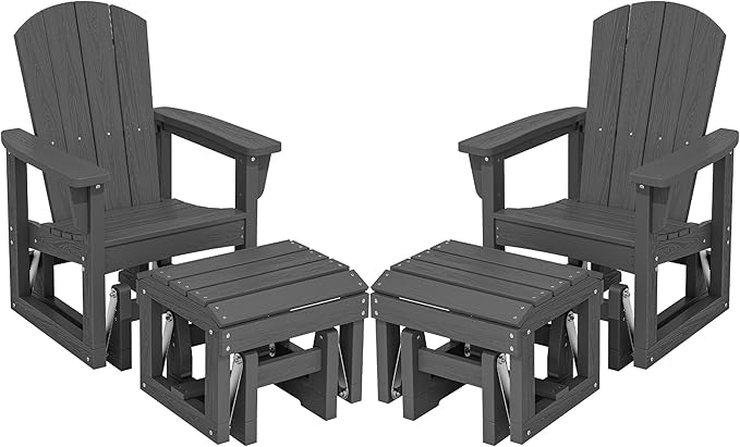 SERWALL Outdoor Glider Chair Set of 2 with Ottoman, HDPE Wood-Like Patio Glider Set All-Weather Porch Glider for Outside - Photo 1