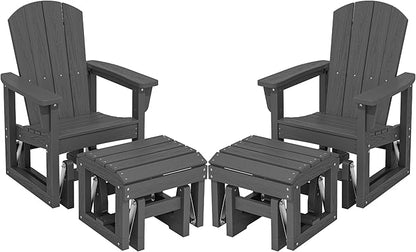 SERWALL Outdoor Glider Chair Set of 2 with Ottoman, HDPE Wood-Like Patio Glider Set All-Weather Porch Glider for Outside, Gray