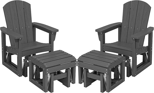 SERWALL Outdoor Glider Chair Set of 2 with Ottoman, HDPE Wood-Like Patio Glider Set All-Weather Porch Glider for Outside - Photo 1