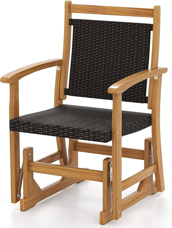 RELAX4LIFE Wooden Outdoor Glider Chair - Rattan Swing Gliding Rocker Armchair w/Acacia Wood Armrests, Wicker Back & Seat - Photo 1