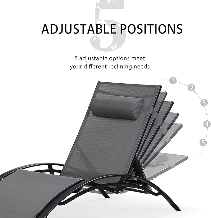 PURPLE LEAF Patio Oversized Chaise Lounge Chair Set with 2 Side Table Pool Adjustable Recliner Chairs for Outside Beach Outdoor Sunbathing Tanning Poolside Loungers