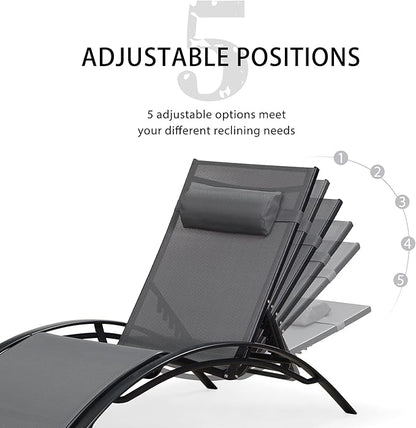 PURPLE LEAF Patio Oversized Chaise Lounge Chair Set with 2 Side Table Pool Adjustable Recliner Chairs for Outside Beach Outdoor Sunbathing Tanning Poolside Loungers