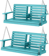 KINGYES Outdoor Hanging Patio Swing Set, 2 Seat Swing Chair with Cup Holders, Waterproof Bench for Courtyard & Garden - Photo 1
