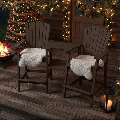 Tall Adirondack Chairs Set of 2, HDPE Outdoor Adirondack Chairs with Double Connecting Tray, Bar Height High Back Patio Chairs for Balcony, Deck, Backyard (Grey)