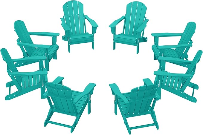 WestinTrends Malibu Malibu Outdoor Folding Poly Adirondack Chair (Set of 8), Turquoise