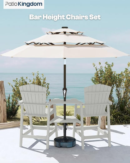 Tall Adirondack Chairs Set of 2, Bar Height HDPE Deck Chairs with Connecting Trays & Umbrella Hole, Weatherproof Patio Bar Stools for Balcony, Garden, White