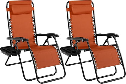 Goplus Zero Gravity Lounge Chairs, 160°Adjustable Folding Recliner w/Pillow and Cup Holder, 350LBS Comfy Outdoor Lounge Chairs for Patio, Lawn, Yard & Camp(Set of 2, Orange)