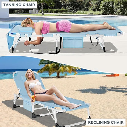 Slsy Folding Lounge Chairs Outdoor, Adjustable Sleeping Cot Chair, Portable Folding Bed Cot Chaise Lounge Chairs for Outside Beach Lawn Camping Pool Sun Tanning
