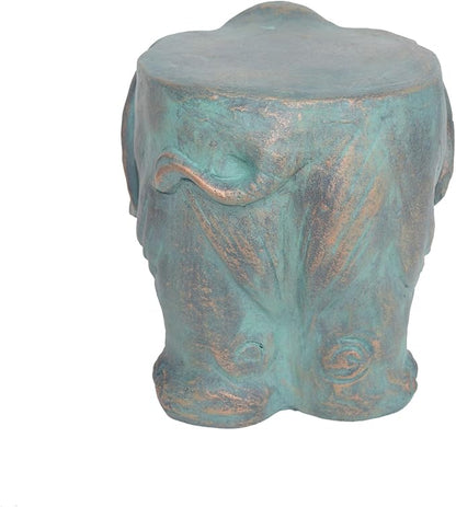Garden Stool, Plant Stool or Elephant Table for Garden, Front Porch, Patio, Outside, Indoor, Lightweight Concrete, Weather-Resistant, Distressed Gold Patina Finish, No Assembly (Elephant)