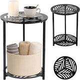 13" Two-tiered Metal Round Side Tables Small Black Outside End Table for Patio Round Accent Garden Corner Stand for - Photo 1