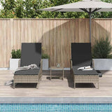 Gray Poly Rattan Sun Lounger Set 2 pcs w Table, 13.8" x 13.8" x 12.6" - Photo 4