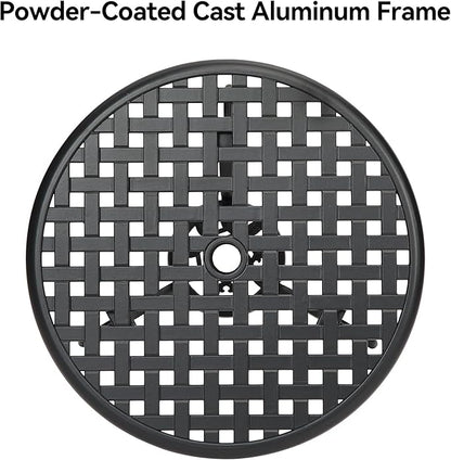 24 Inch Round Cast Aluminum Bistro Table - Outdoor Patio Coffee Table with Umbrella Hole, Weather-Resistant Metal Side Table for Garden, Poolside, Balcony - Bronze Finish