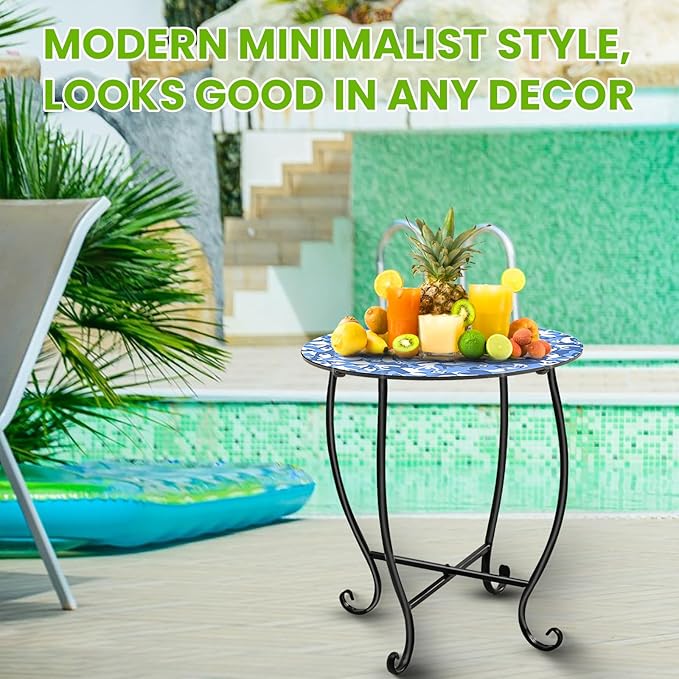 Patio Side Tables, 14"" Indoor Outdoor Metal Side Table for Poolside Bistro Balcony Yard Porch Bedside - Photo 5