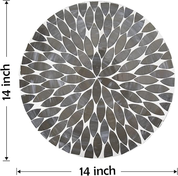 Vipush Outdoor Side Table Mosaic Accent Table End Table Plant Stand for Patio Garden Backyard Balcony Porch,14'' Round Mosaic Table Top with Black Iron,Grey