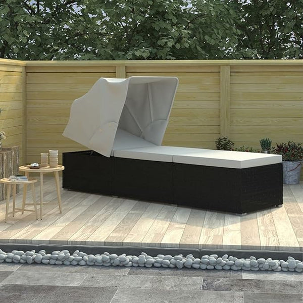 (Fast Shipments) Outdoor Rattan Chaise Lounge Chair Set with Retractable Canopy, All Weather Furniture for Outside, Pool - Photo 1