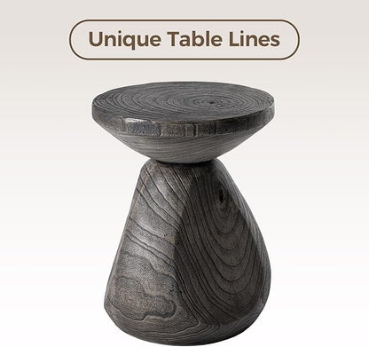 COSIEST Outdoor Side Table Colored Faux Wood, Stump End Stool w Tree Rings, Round Side Wood Tree End Table for Plant Stand, Deck or Garden, Grey