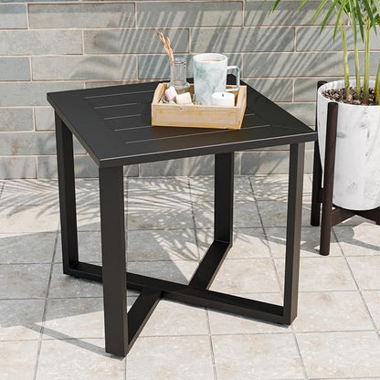 EAGLE PEAK Urban Slate Modern Outdoor Side Table, Weather-Resistant Steel Accent Patio Table for Backyard, Garden, Deck, Porch, or Balcony, Black