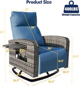 Outdoor Recliner Chair, Wicker Patio Recliners with Adjustable Backrest and Extended Foot Rest - Photo 2