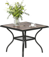 Outsunny Outdoor Dining Table for 4 People, 37" Square Patio Table with Umbrella Hole, Storage Shelf and Faux Wood Top - Photo 1