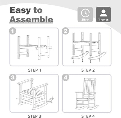 Aoodor Outdoor Rocking Chair, Ergonomic HDPE Rockers with All-Weather Design for Patio or Porch, Clashing Colors, Dark Gray and Whitev,Set of 4
