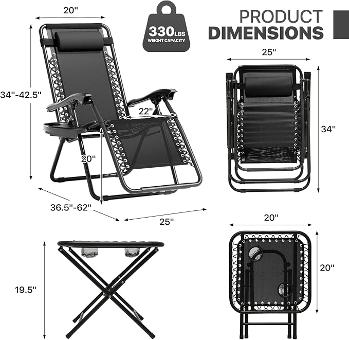 Magshion Folding Zero Gravity Chairs Set of 2, Outdoor Reclining Camping Chairs - Photo 3