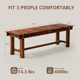 47.2" Outdoor Garden Bench, Weatherproof Patio Benches 3-Person Seat Backless Wooden Porch Bench - Photo 2
