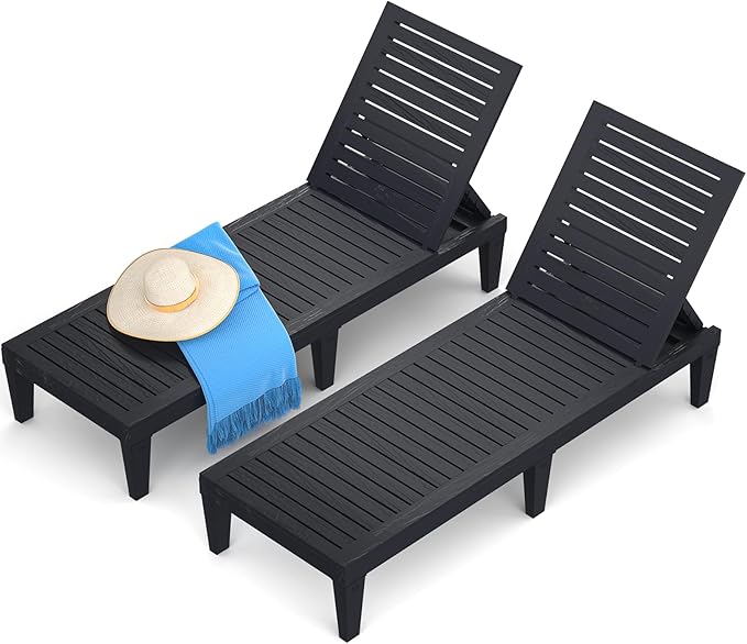 Chaise Lounge Chair Outdoor Set of 2 for Patio, Weather-Resistant Tanning Chair Recliner with Adjustable Backrest - Photo 1