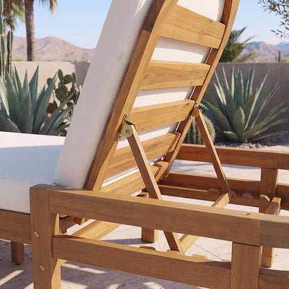 Outdoor Chaise Lounge Chair Set of 4, Patio Chaise Lounge Recliner with Adjustable Backrest, Acacia Wood Poolside Chaise Lounge with Thick All-Weather Cushions for Patio, Deck and Backyard(C)