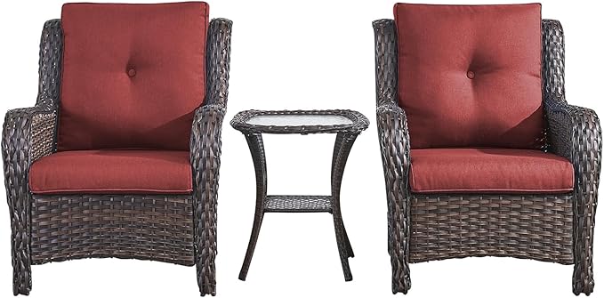 Rilyson Patio Bistro Set Outdoor Chairs - 3 Piece Wicker Rattan Patio Furniture Set with 2 Armrest Chair and 1 Side - Photo 1