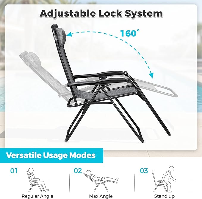Homall Zero Gravity Chair Patio Folding Lawn Outdoor Lounge Reclining Chair with Cup Holder Pillows for Poolside - Photo 6