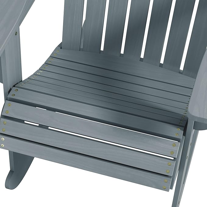 Outsunny Wooden Adirondack Rocking Chair Outdoor Lounge Chair Fire Pit Seating with Slatted Wooden Design, Fanned Back, & Classic Rustic Style for Patio, Backyard, Garden, Lawn, Gray