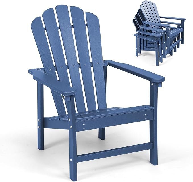Stackable Adirondack Chair, Space Saving HDPE All-Weather Fire Pit Chairs for Outdoor Lawn Porch Deck