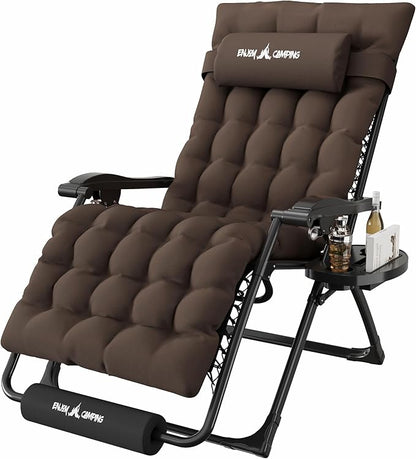 Amopatio Oversized Padded Zero Gravity Chair, XL 29In Reclining Camping Lounge Chair w/Removable Cushion&Headrest, Upgraded Lock and Footrest, Folding Patio Recliner for Indoor Outdoor, Charcoal